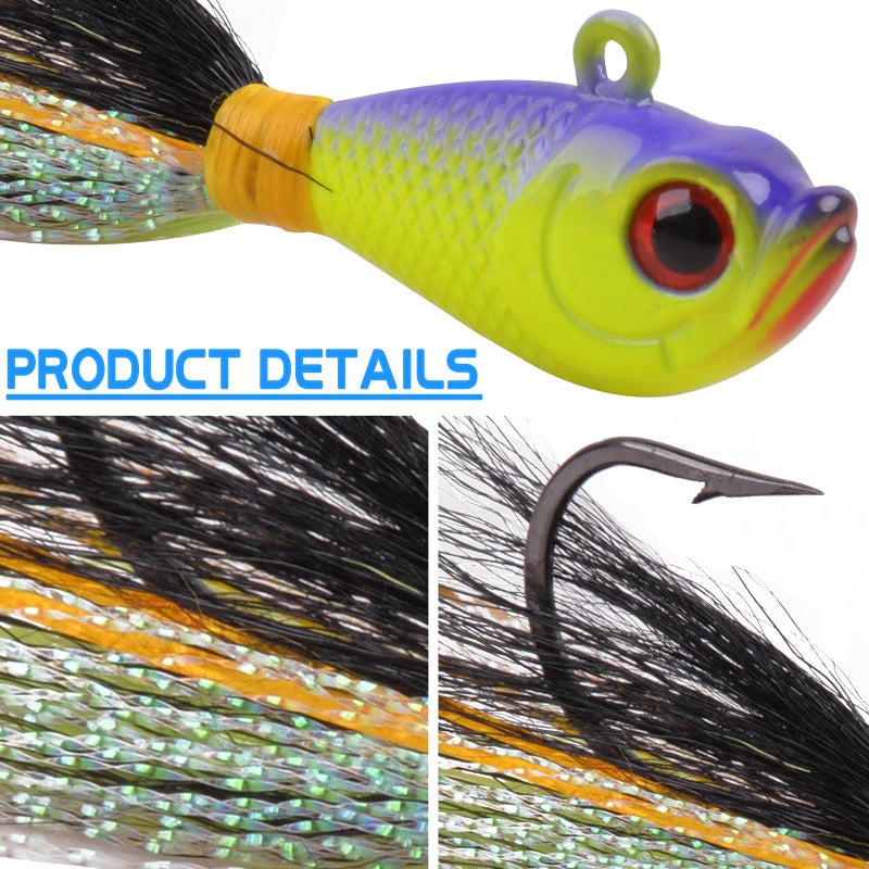 JSHANMEI 5pcs Bucktail Jigs Saltwater Fishing Lures Bucktail Fishing Jigs Surf Fishing Lure Swimbait Jig Heads Hook for Bass Walleye Flounder Striper 2oz - Image 3